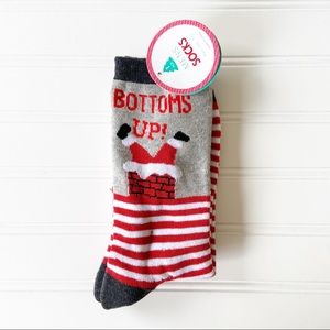Christmas Bottoms Up Santa Holiday Cozy Calf Socks